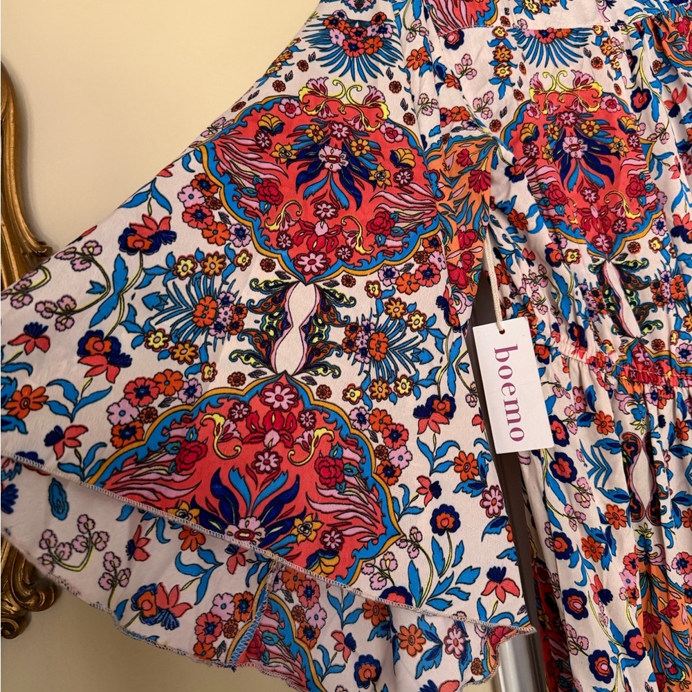 Boemo x Anthropologie Floral Print Boho Maxi Dress Tiered Bell 3/4 sleeved NWT - Picture 13 of 16